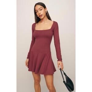 New Reformation COEN Long Sleeve Drop Waist Mini Dress Chianti Size Large